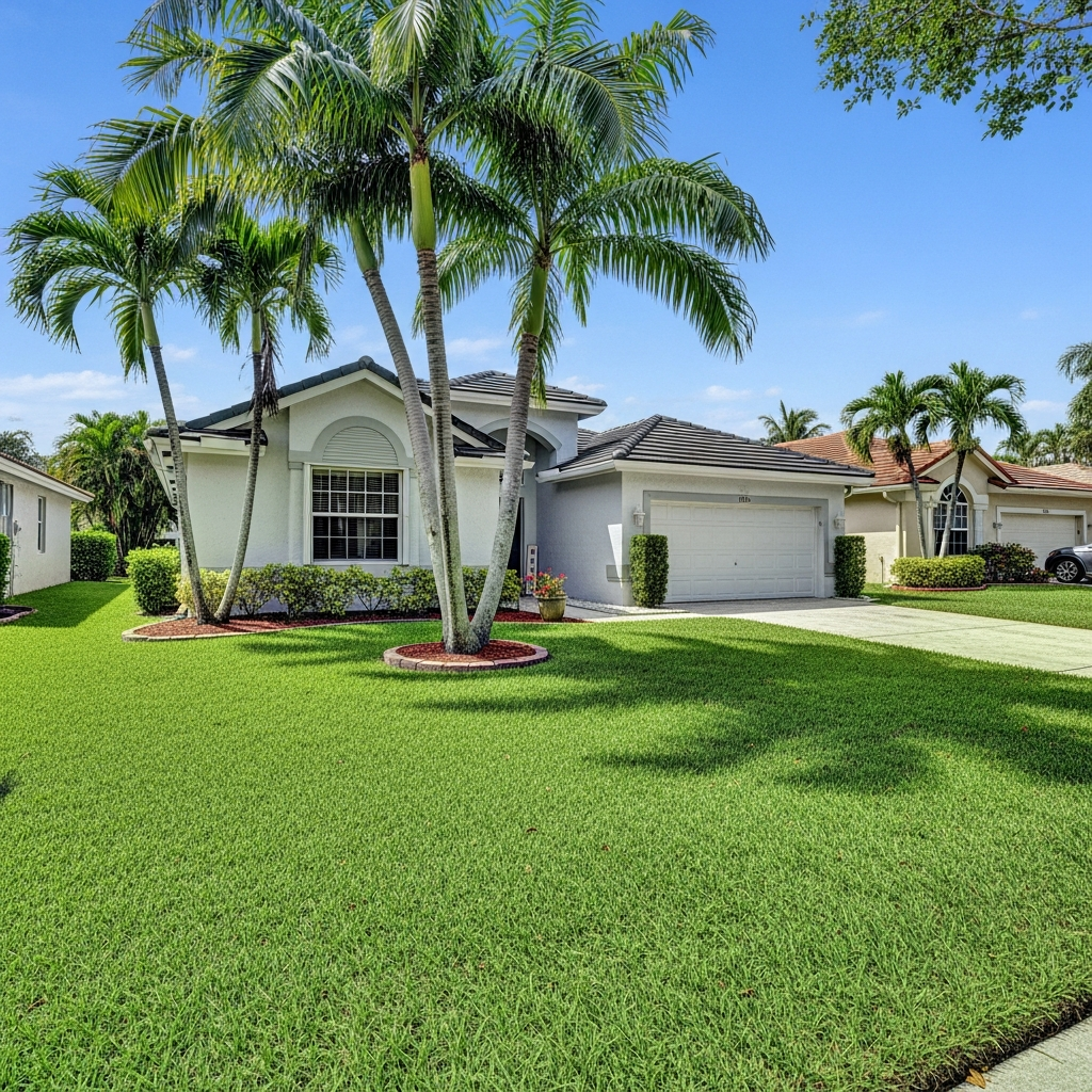 Residential home in Tamarac Florida, well-maintained exterior, manicured lawn, bright daytime photography, South Florida neighborhood, professional MLS listing photo